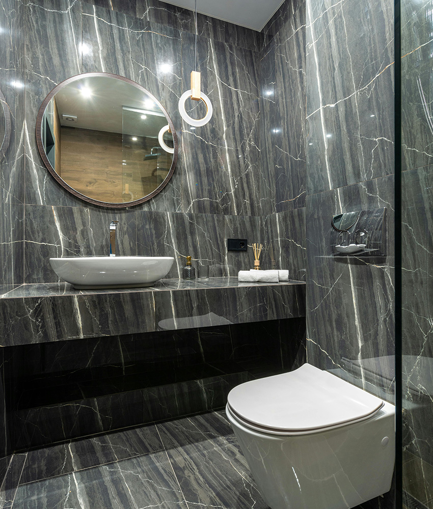 Modern compact apartment interior with integrated smart living concept